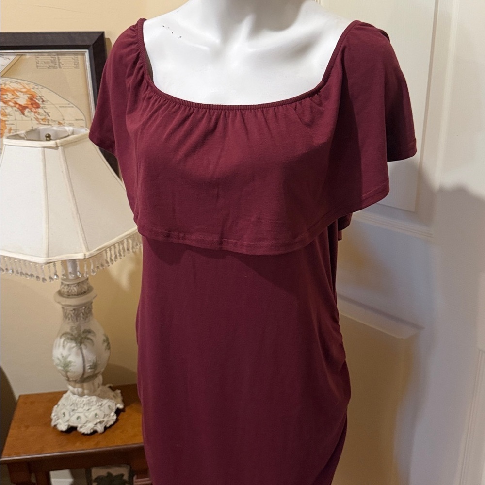 Elegant Burgundy Off-Shoulder Dress. NWT. XL - Picture 2 of 9